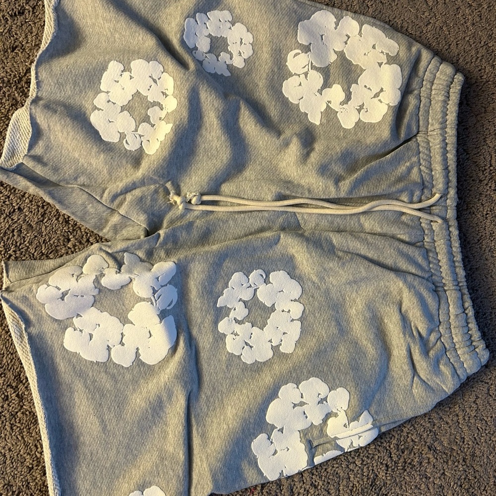 Athletic Gray and White Shorts with Circular Design